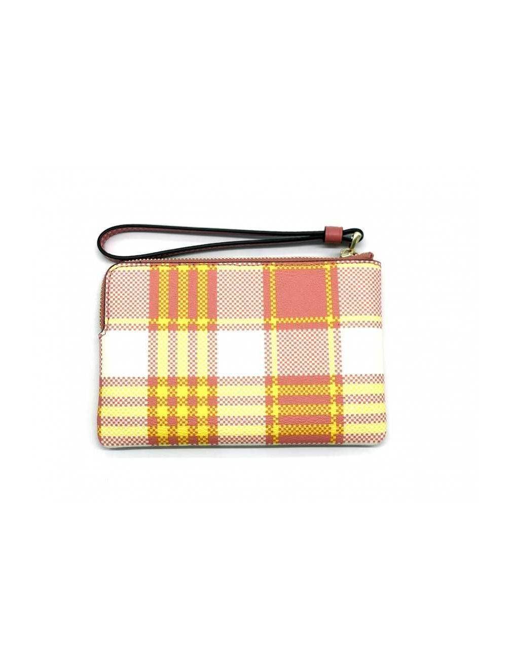 COACH C8683 CORNER ZIP WRISTLET WITH GARDEN PLAID PRINT IMTVT